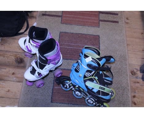 Two pairs of roller/line skates 