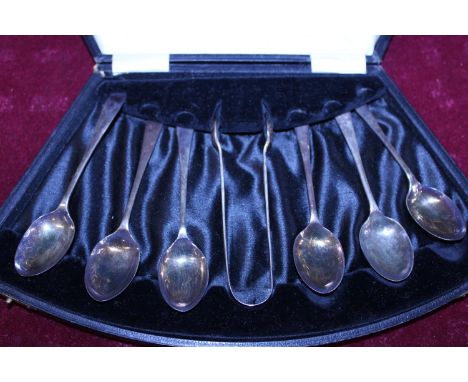 A set of hallmarked silver teaspoons and sugar tongs 