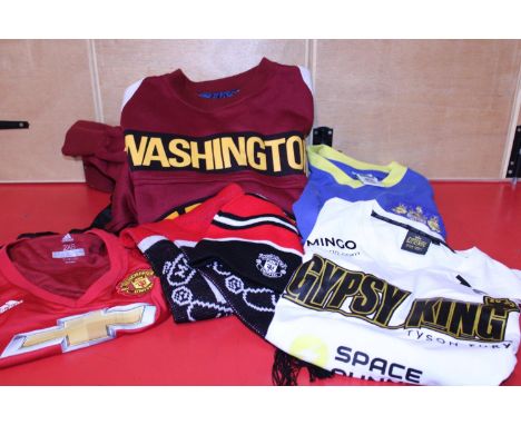 A selection of assorted sports shirts &amp; accessories 