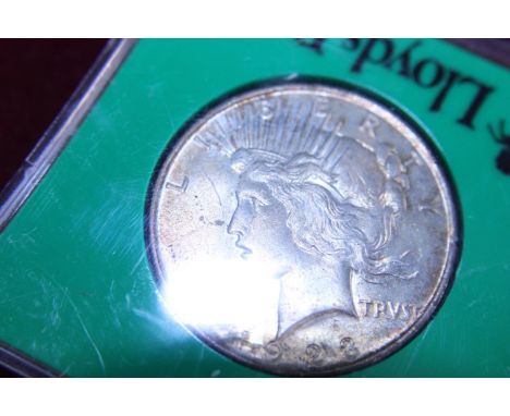 A 1923 American silver peace dollar 