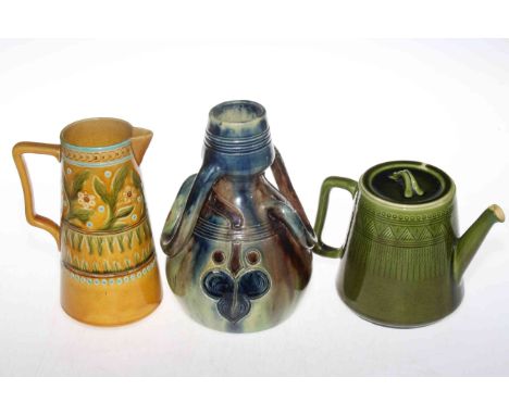 Linthorpe Pottery jug, shape no. 1674, Linthorpe Pottery teapot no. 798 and art pottery vase (3).