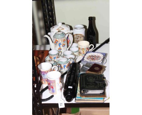 Victorian glass walking stick and rolling pin, Japanese coffee ware, Rington commemorative caddy, etc.
