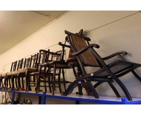 Collection of seven various Victorian and Edwardian parlour chairs, folding chair, Victorian piano stool, Victorian toilet mi