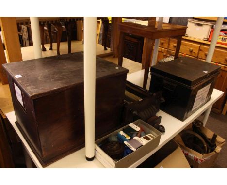 Victorian wall clock, Victorian parlour chair, cast stick stand, chess table, sewing basket, sewing table and two boxes (8).