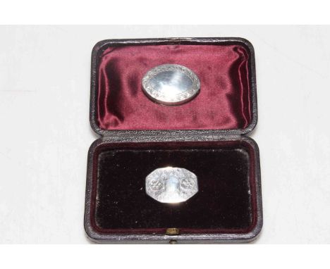 Two George III small silver boxes, oval patch box, Birmingham 1807, and Joseph Willmore vinaigrette, Birmingham 1808.