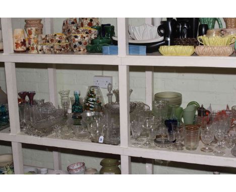 Large collection of glassware including vases, bowls, trinket ware, paperweights, decanter, etc.