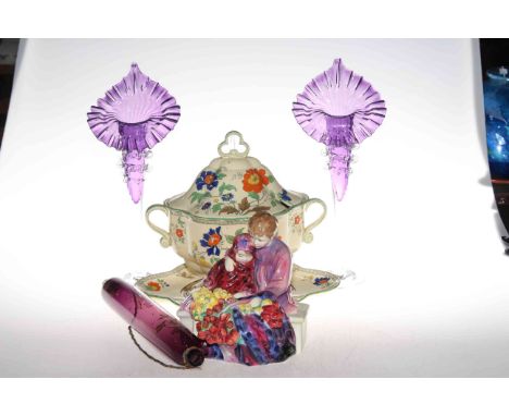 Royal Doulton Flower Sellers Children, pair of Jack in the Pulpit vases, Victorian glass rolling pin and Masons soup tureen a