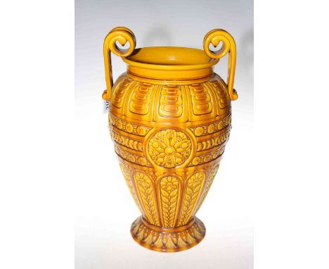 Large Linthorpe Pottery vase, moulded with stylised foliage and pattern, shape no. 2059, 44cm.