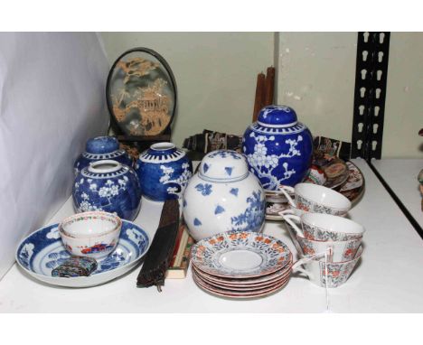 Cork Diorama's, collection of Oriental china including prunus ginger jars, tea bowls, saucer dish, Ashworth plates, teaware, 