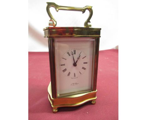 J.W.Benson of London, battery powered carriage clock, with white enamel dial, clock runs 