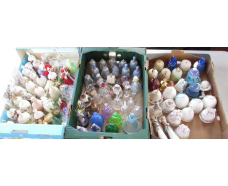 Collection of glass, china and ceramic bells inc. Wedgwood blue jasperware, Christmas, Lladro etc (qty) 