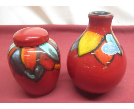 Poole Pottery hand painted flambe ginger jar, moulded Poole mark on base, scratched number 393 and painters monogram JB, H11c