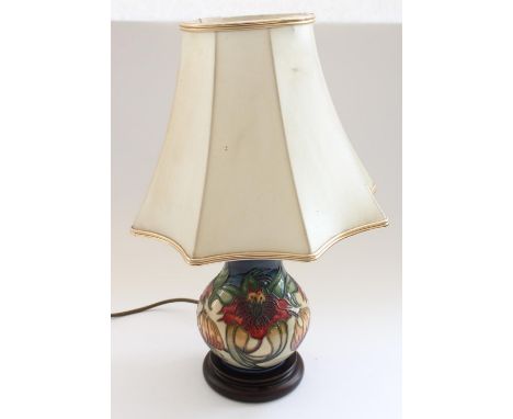 Moorcroft ceramic table lamp on turned wooded base 