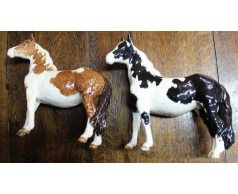 Two Beswick Pinto ponies, first versions, one piebald colourway, the other skewbald colourway, models no. 1373 (2) 