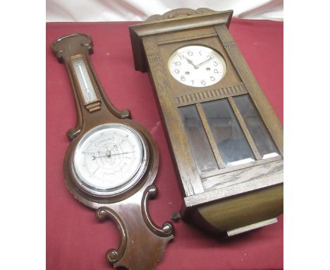 1930s Dufa oak cased striking wall clock, with glazed door, two train movement with Arabic dial and a C20th mahogany cased an