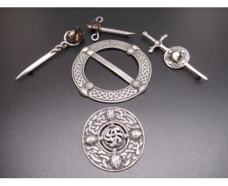 Mid C20th hallmarked Sterling silver Celtic brooch by Henderson &amp; Horner Bros, Glasgow, 1930, three other hallmarked Ster