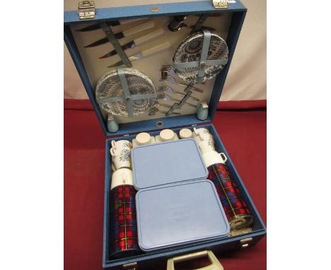 1950 four piece Brexton picnic set interior with fitted cutlery, crockery, sandwich boxes, two thermos flasks, (qty) 