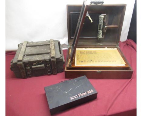 Mahogany cased Daler-Rowney type silk screen stencil printer, a wood ammunition box and a complete Cuxson Gerrard First Aid K
