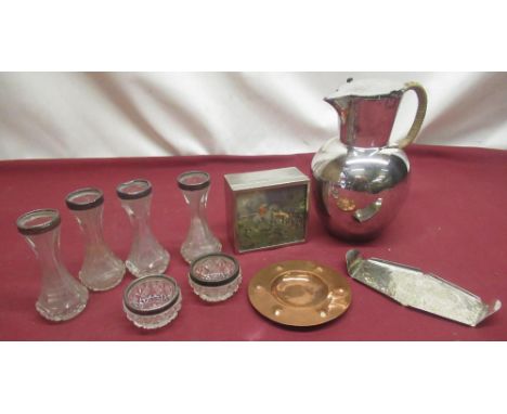 Set of four late Victorian cut glass posy vases with hallmarked silver collars, Birmingham 1899, pair of cut glass salts with