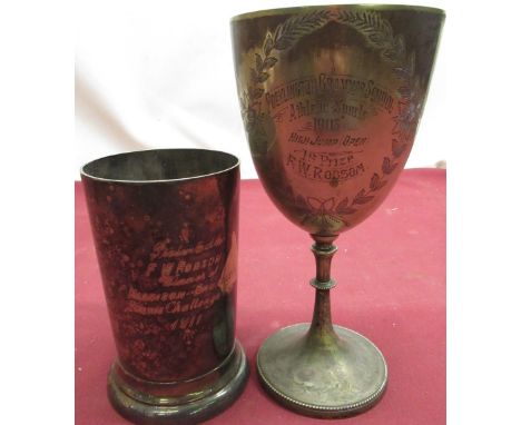 Geo. V 1911 EPNS presentation goblet, "FW Robson Winner of the Harrison-Broadley's Tennis Challenge Cup - 1911", Edw. VII EPN
