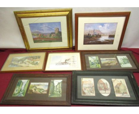 Collection of prints relating to Scarborough, including miniature scenes of Clarence Gardens, Castlegate etc. and a print of 