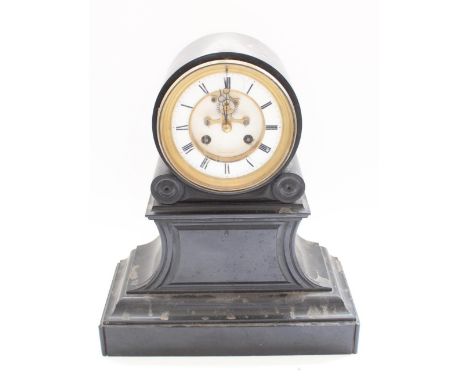 Delettrez Paris 3rd quarter of C19th French slate drum head mantel clock, brass bezel enclosing signed two section white enam