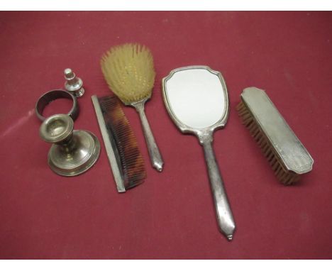 Geo.VI hallmarked silver three piece dressing table set comprising - mirror and two brushes, B&amp;C Birmingham 1949, Geo.VI 