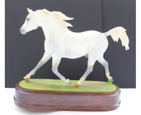 Royal Worcester ltd. ed. figure Arab stallion model by Linder on wooden plinth 