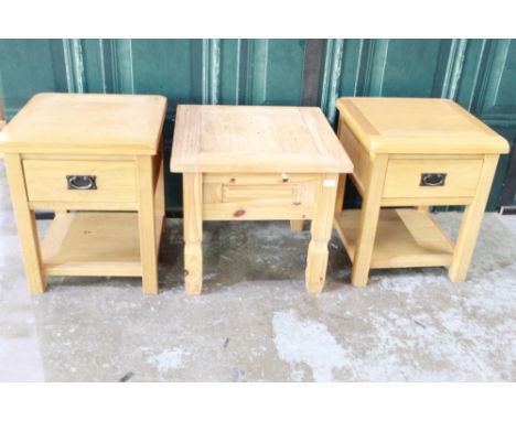 Pair of Casamore light oak single drawer bedside or lamp tables, W50cm D50cm H60cm, and a pine lamp table (3) 