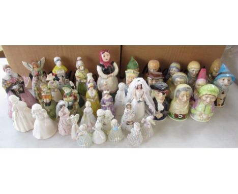 Collection of ceramic and China bells inc. 13 Royal Cornwall Toby Jug Bells, etc (2 boxes) 