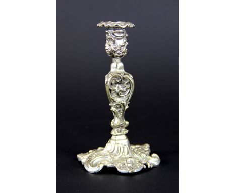 A Victorian silver plated taper stick, 19th century in Neo Rococo style, 13cm high 