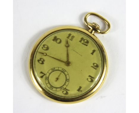 A Tiffany & Company 18k yellow gold pocket watch, dated 1929, the silvered dial with gold Arabic numerals, gold hour and minu