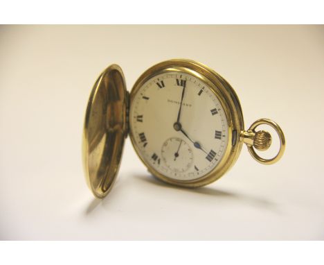 A 9ct gold keyless wind, Dominant full hunter pocket watch, London 1920, the white enamel dial with black Roman numerals, sub