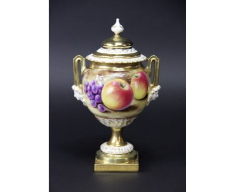 A Royal Worcester Painted Fruit covered vase, signed 'S Wood', shape number 2363, painted with apples and grapes to one side,