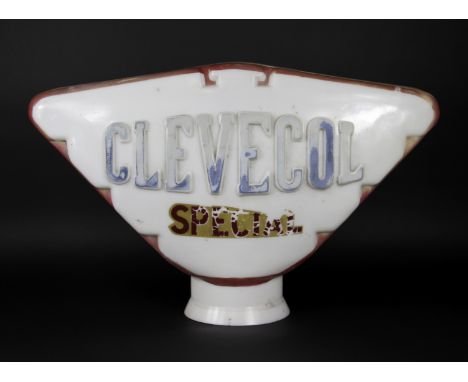 An early Clevecol 'special' glass petrol pump globe, with raised lettering, printed makers mark for Webb's Crystal Glass Co, 