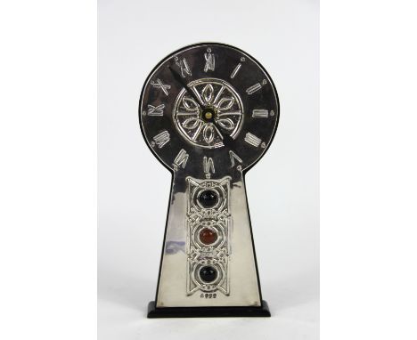 An Arts and Crafts style silver mounted mantel time piece,  Paul Vernon Fitchie, london, 1994, with embossed Celtic detailing