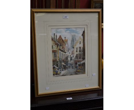 Jan Van Delden 
Dutch street scene 
signed, oil on board, framed 