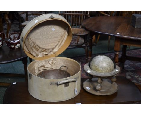 A large vanity case;  a modern globe on a tripod stand etc  (3)