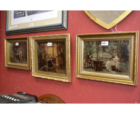 A Victorian chrystoleum of a lady playing the piano, framed, another similar of a lady sewing etc (3)