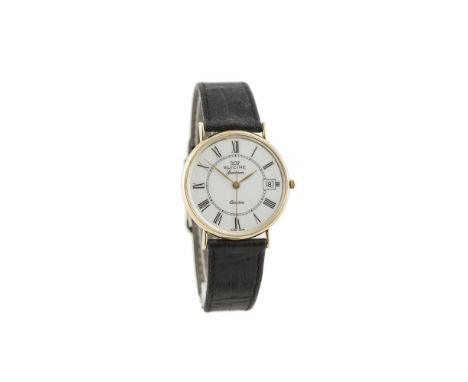A GENTLEMAN'S 9 CARAT GOLD SPECTRUM WRISTWATCH BY GLYCINE OF SWITZERLAND, the 9 carat gold bezel containing white enamel dial