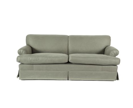 A MODERN 'JUBILEE' SOFA, covered in Flair Lichen material, having two loose cushions, with contrast piping, the flat kick ski