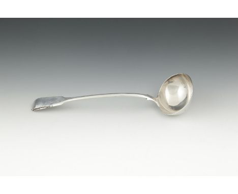A VICTORIAN SILVER FIDDLE PATTERN SAUCE LADLE, London 1851, maker's mark rubbed, (c.8ozs). 35cm long