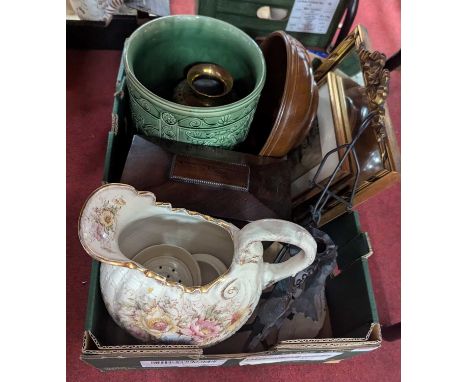 Miscellaneous items to include a 19th century rosewood sarcophagus tea caddy, turned wood bowl etc