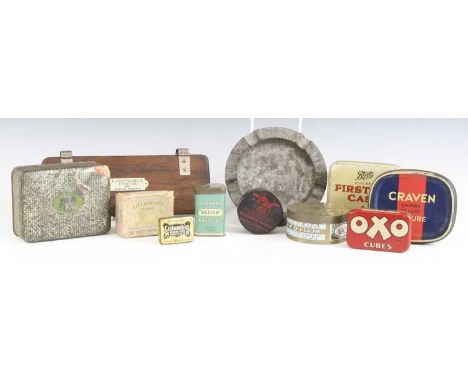 A collection of miscellaneous items to include an oak tie press bearing a label for A.J. Ridley &amp; Son Ltd, Ipswich and Bu