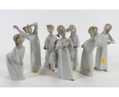 A collection of seven Lladro porcelain figures of children, the largest h.21cm 