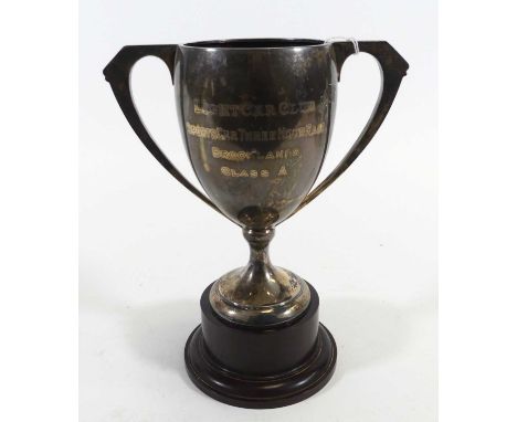 A George VI silver trophy cup, inscribed 'Light Car Club Sports Car Three Hour Race Brooklands Class A, Birmingham 1937', upo