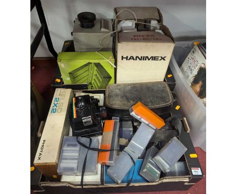 Two boxes of vintage photography equipment to include a Polaroid instant 20 camera