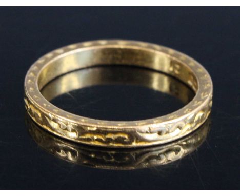 A 22ct gold carved wedding band, 3g, sponsor SH, size K