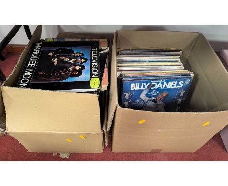 Two boxes of LPs to include Television, Bob Dylan, and Rick Wakeman