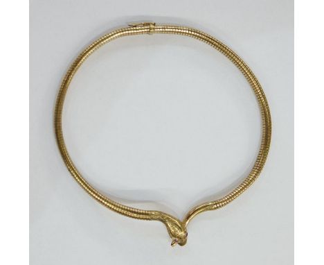 9ct gold serpent collarette necklace set with ruby eyes, 30g approx.Condition ReportApprox 38cm, it also expands in the links